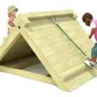 Children climbing freestanding playground rope climber