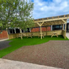 Pergola with Artificial Grass and Bonded Rubber Mulch