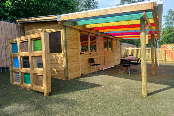 Sensory panel and coloured pergola.
